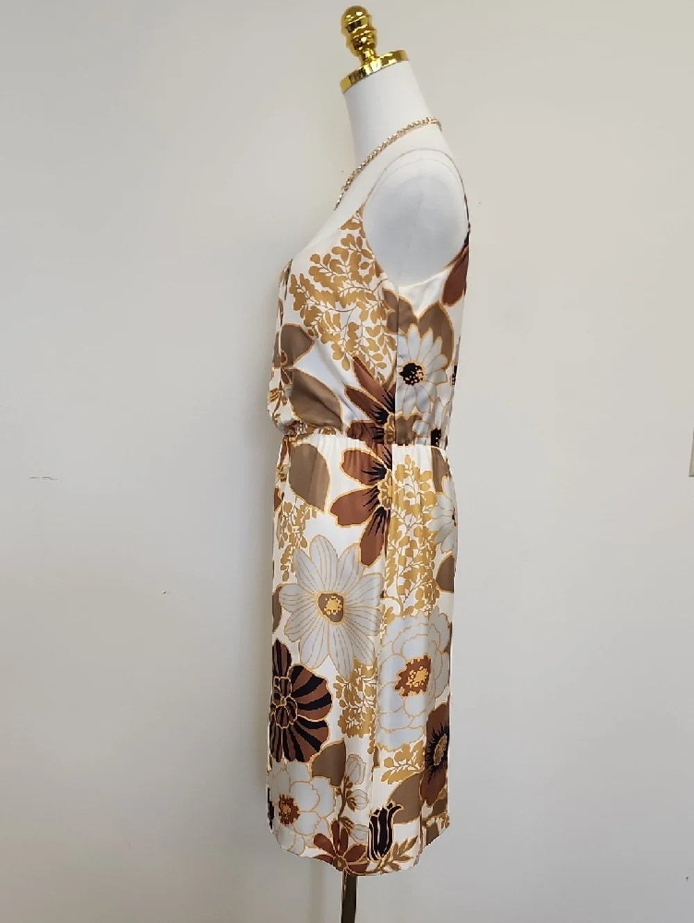 J.Crew Satin Floral Slip Midi Dress Spaghetti Strap Brown Cream Size 8 - Picture 3 of 11
